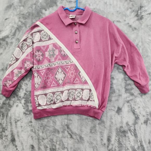 Graff Wear Tops - Vintage 80s Graff Top Womens M Pink Silver Metallic Glitter 3/4 Sleeve Polo